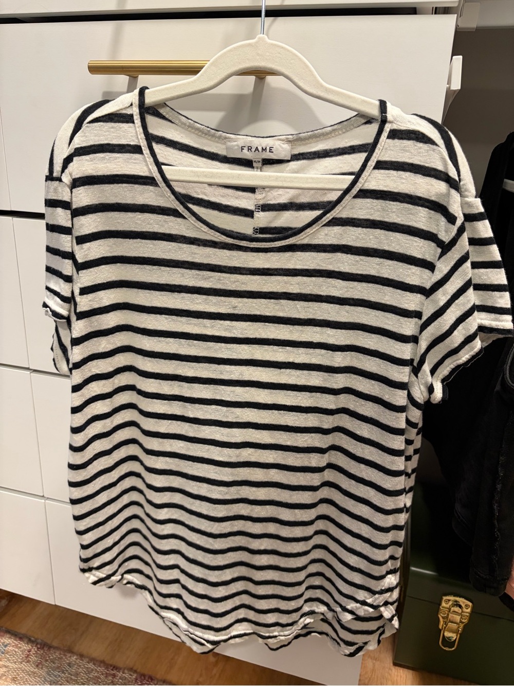 Frame - Linen Black & White Striped Scoop Neck Tee sz M